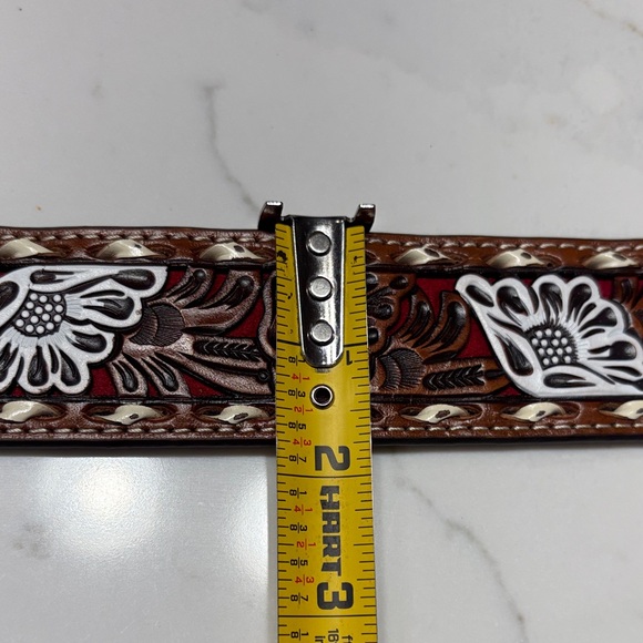 Nocona Brown and Silver Floral Embossed Belt - Picture 13 of 14
